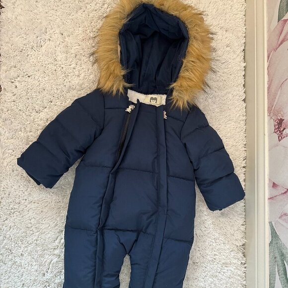 Mother's Babybear Infant Winter Snowsuit Parka Navy Fluffy Jacket Size 18-24 - Picture 2 of 11